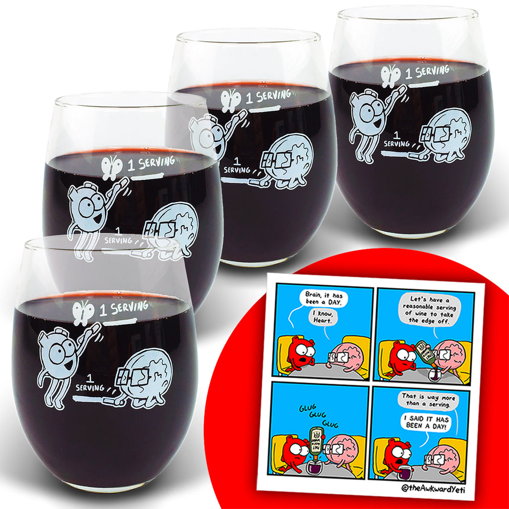 Heart and Brain Wine Glass Set of 4 + Mini-Print