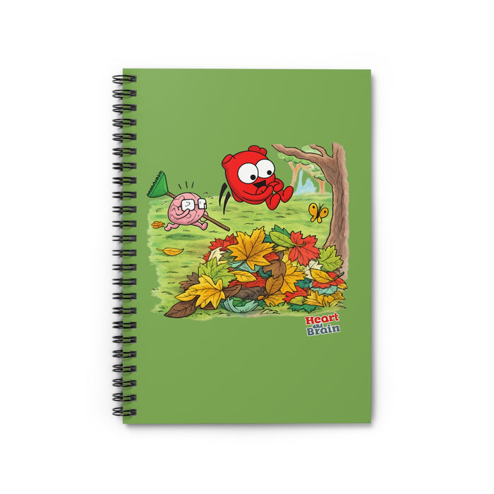 Autumn Pile Jump Spiral Notebook — Heart & Brain Cartoon Ruled Journal