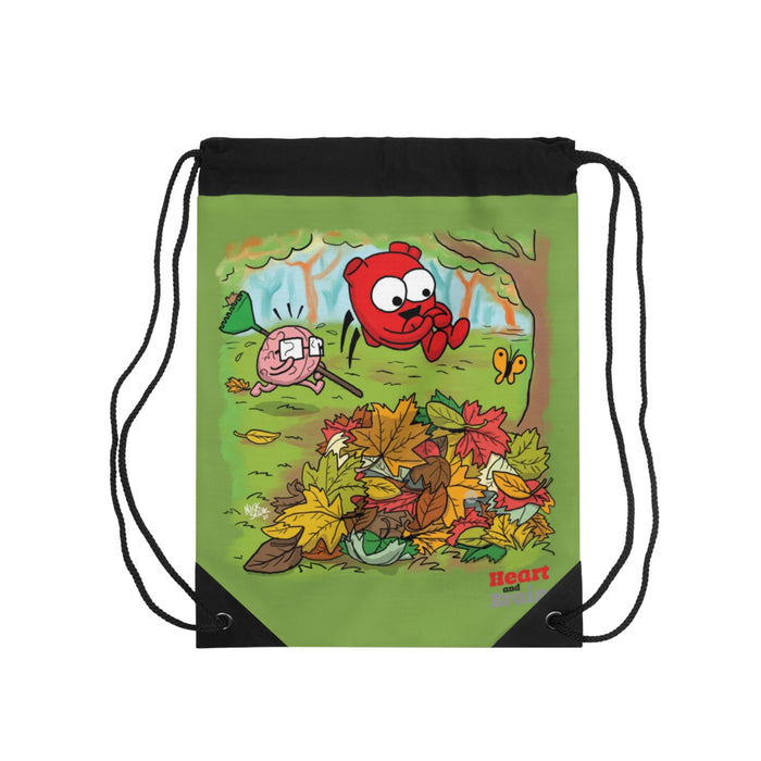 Heart and brain Leaf Pile Drawstring Bag