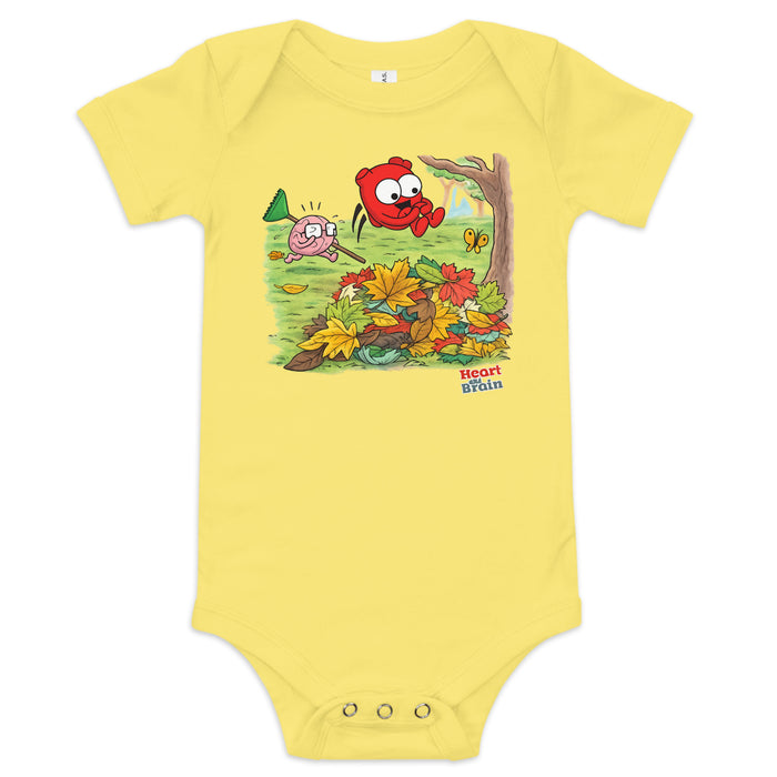 Heart and Brain Leaf Pile Baby short sleeve one piece