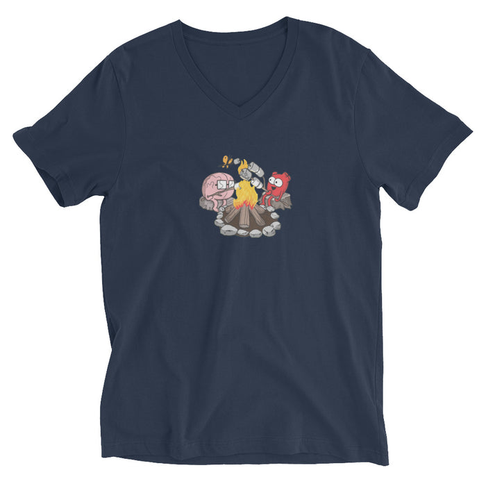 Heart and Brain Campfire Bonfire Men V-Neck T-Shirt