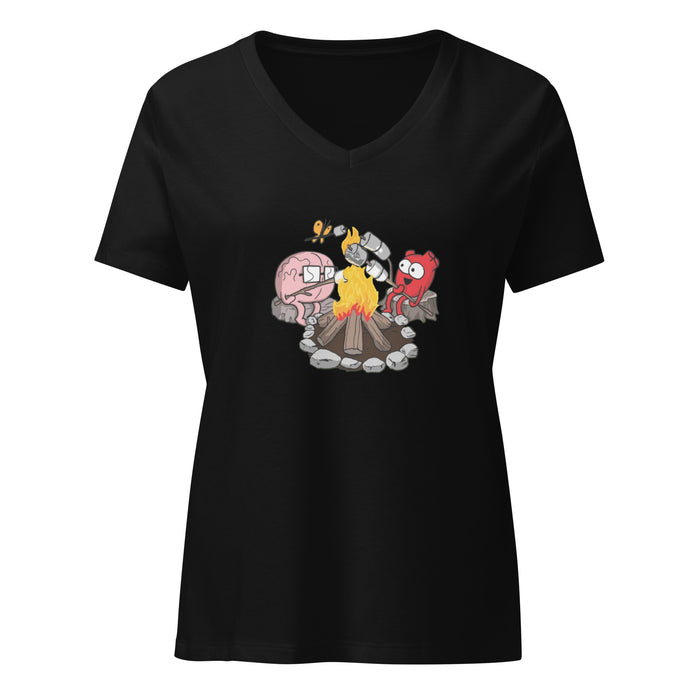 Heart and Brain Campfire Bonfire Women’s relaxed v-neck t-shirt