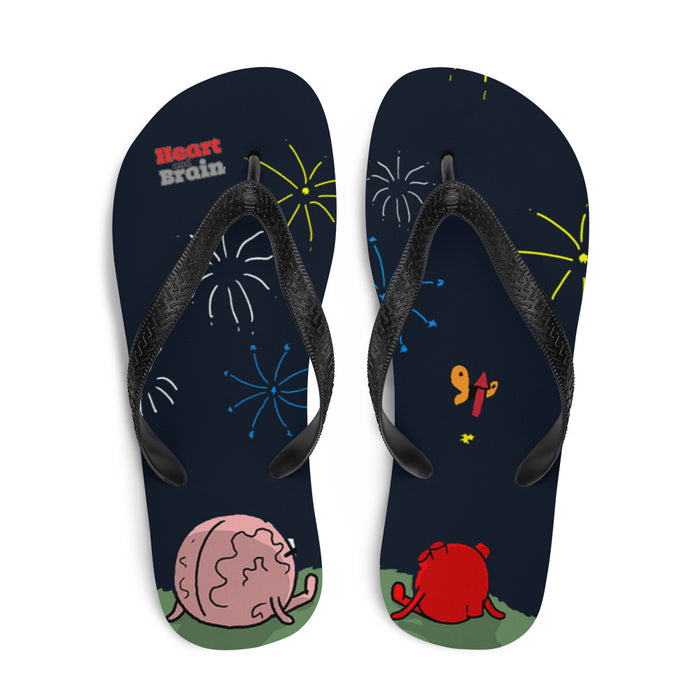 Heart and Brain Fireworks Flip-Flops